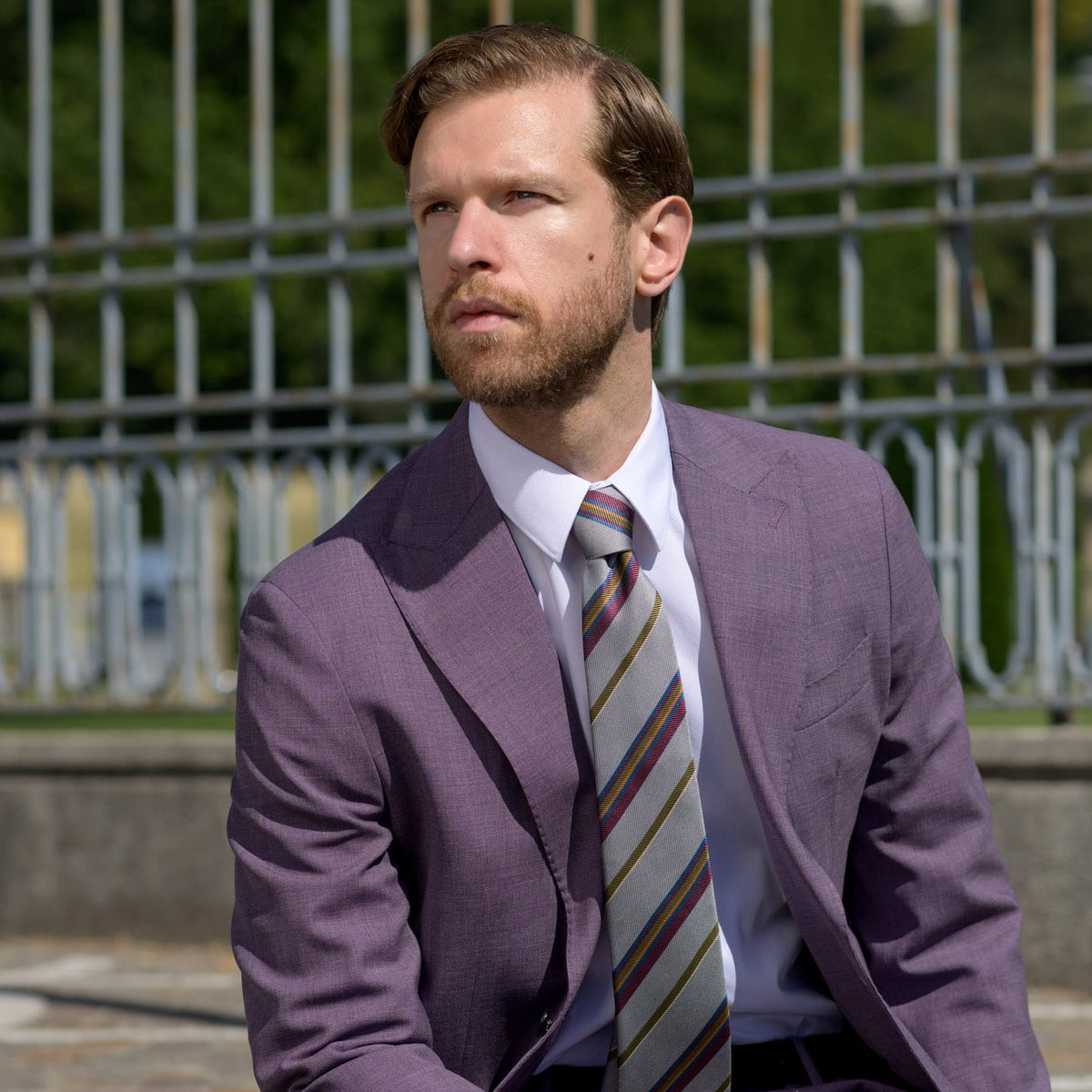 Grey Striped Handmade Italian Silk Tie