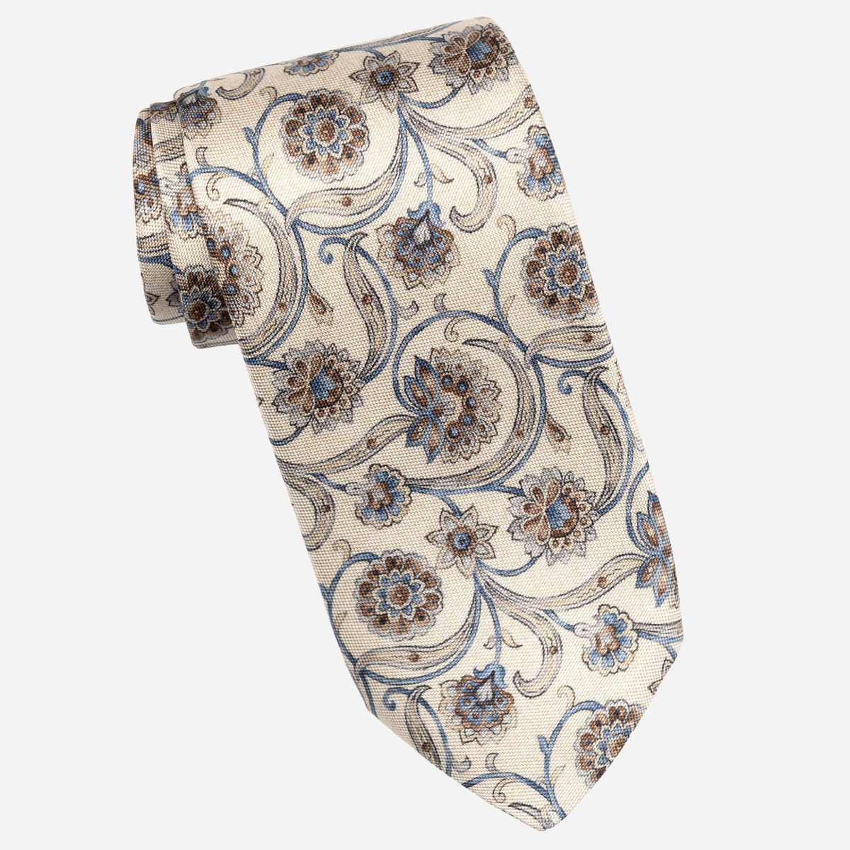 Handmade Italian Silk Tie Cream Floral