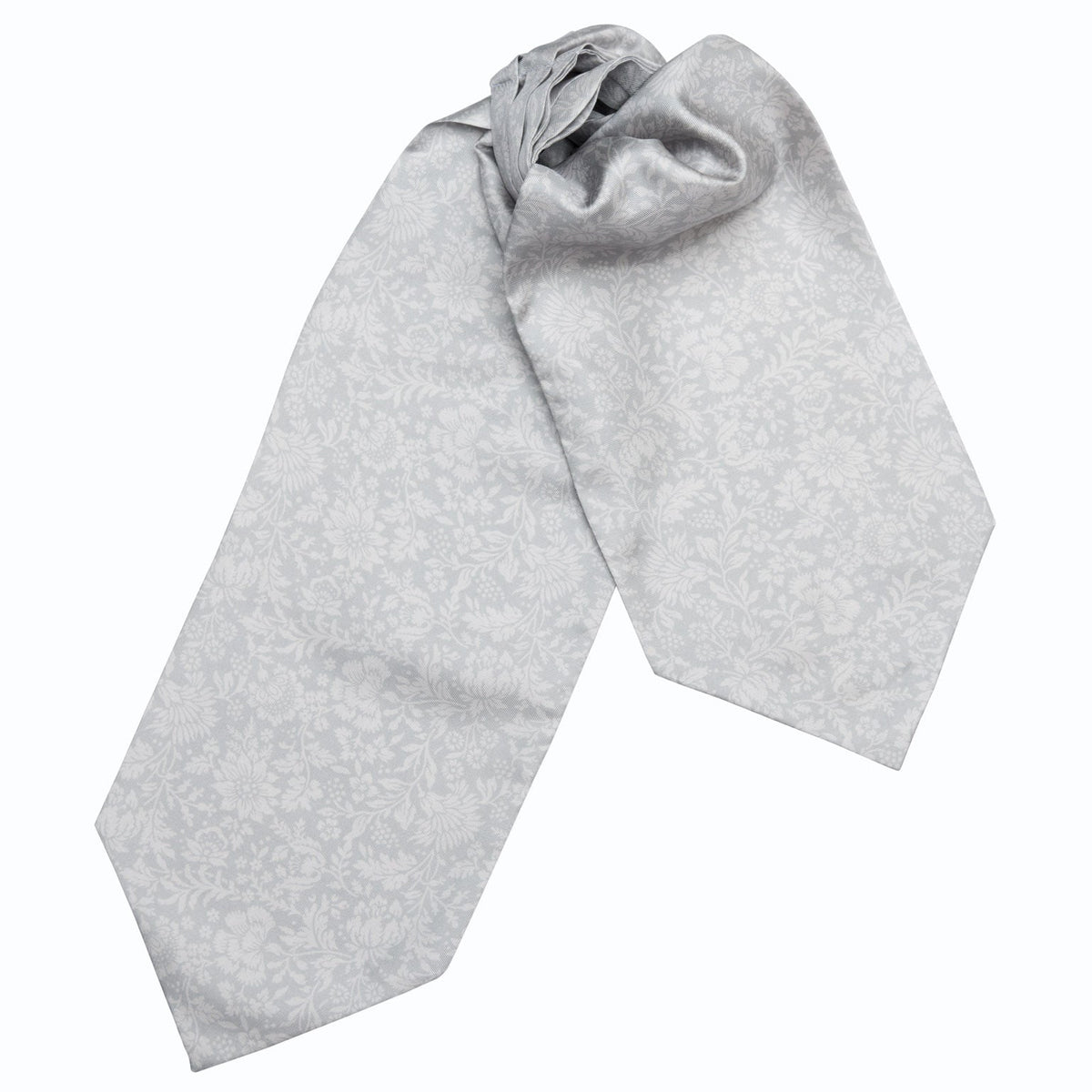 Silver Grey Floral Italian Silk Ascot Tie