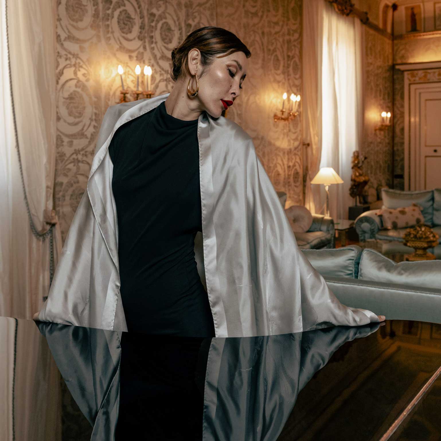 luxury silver pearl grey silk shawl for dresses