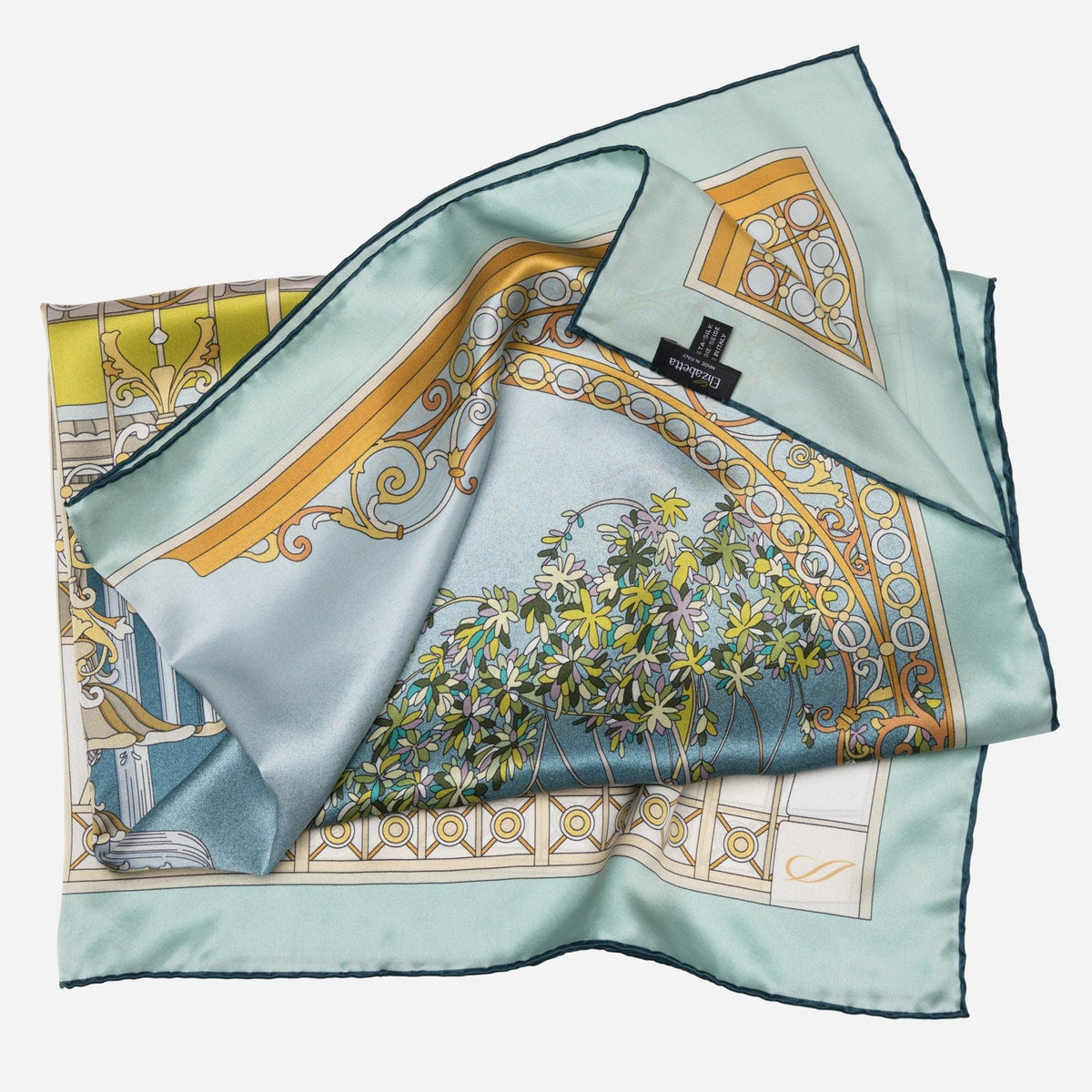 Aqua Garden Design Italian Silk Square Scarf