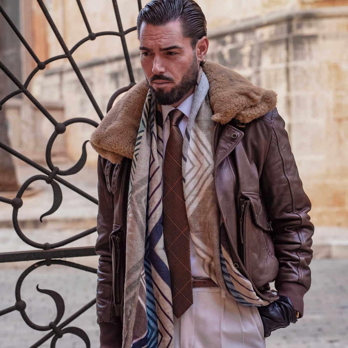 Soft patterned Italian wool scarf