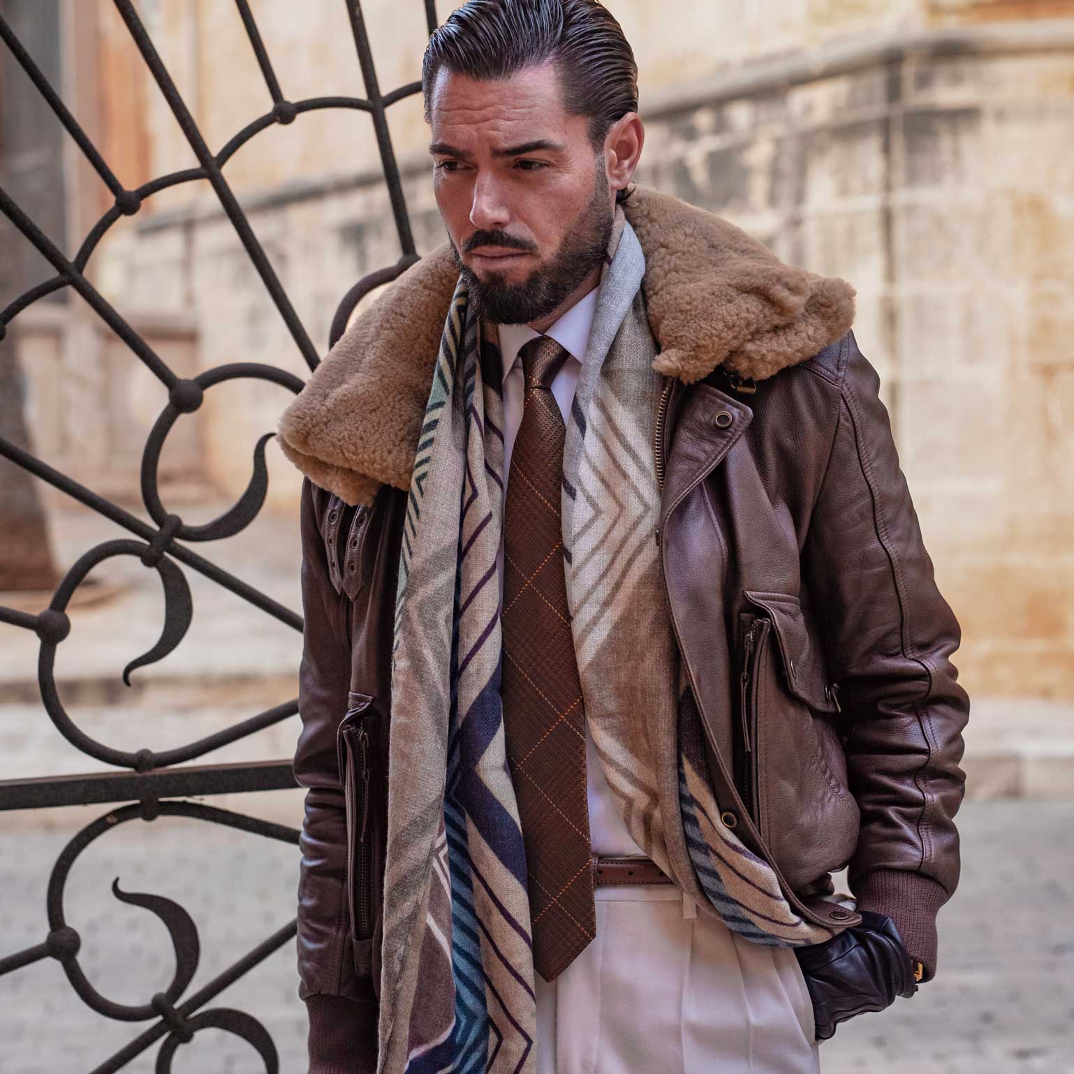 Soft patterned Italian wool scarf