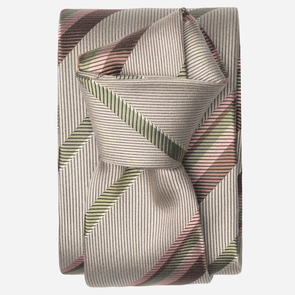 Beige Striped Handmade Italian Silk Tie