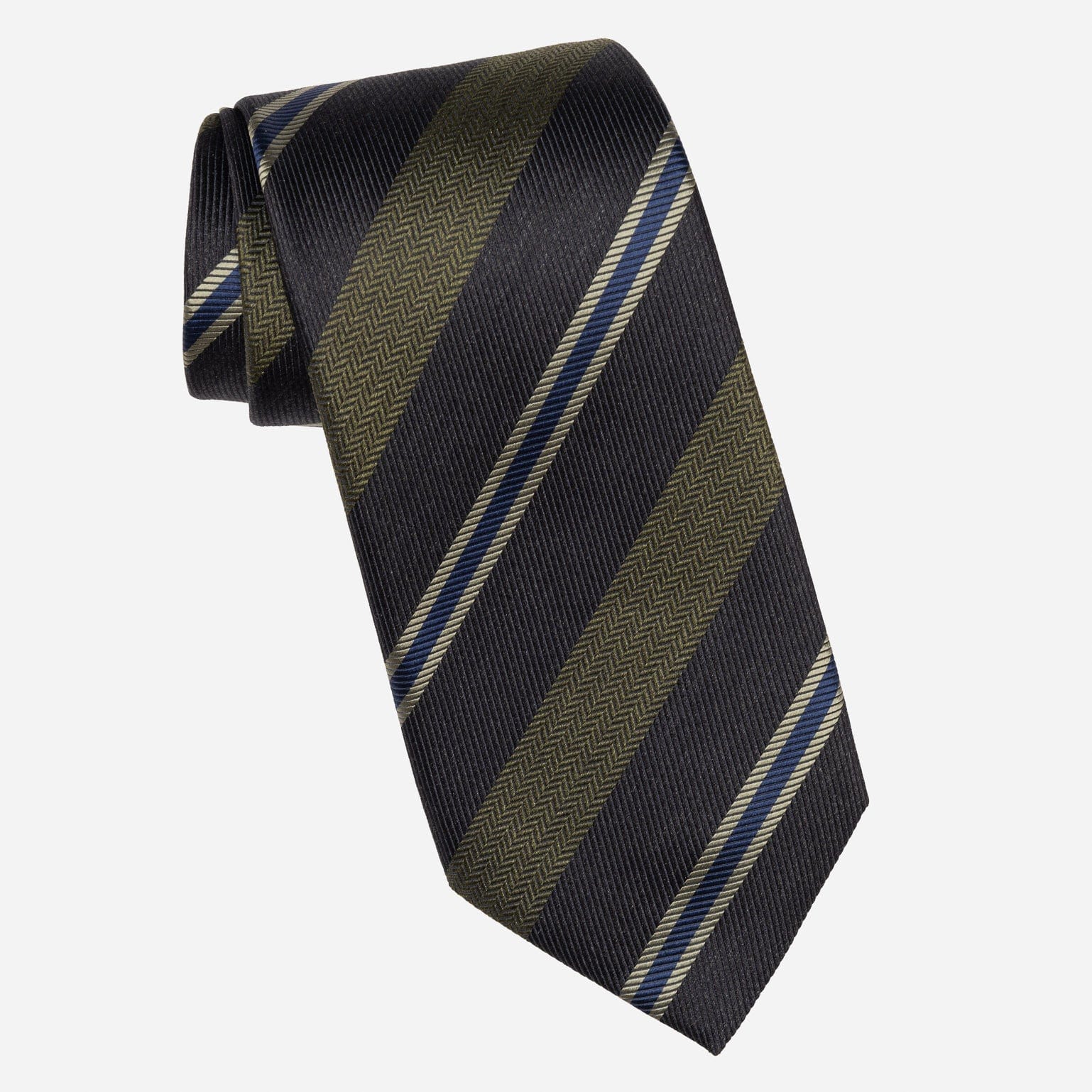 Italian Woven Stripes Navy and Green Tie