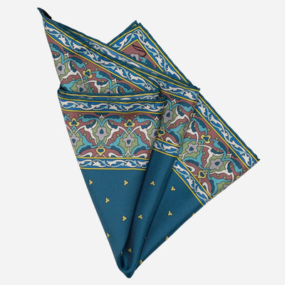 Italian Designer Teal Silk Pocket Square