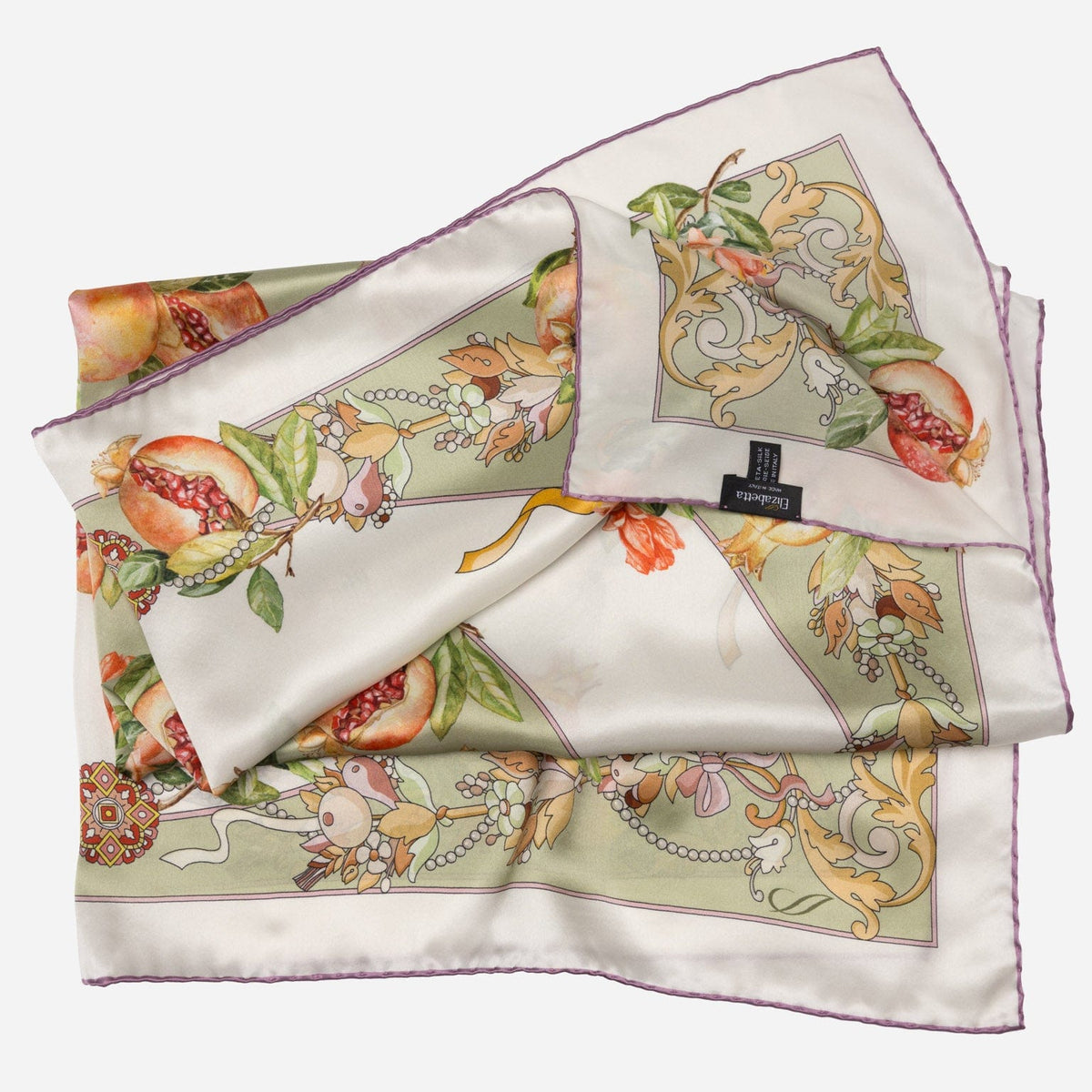 Green Pomegranate Print Silk Square Scarf