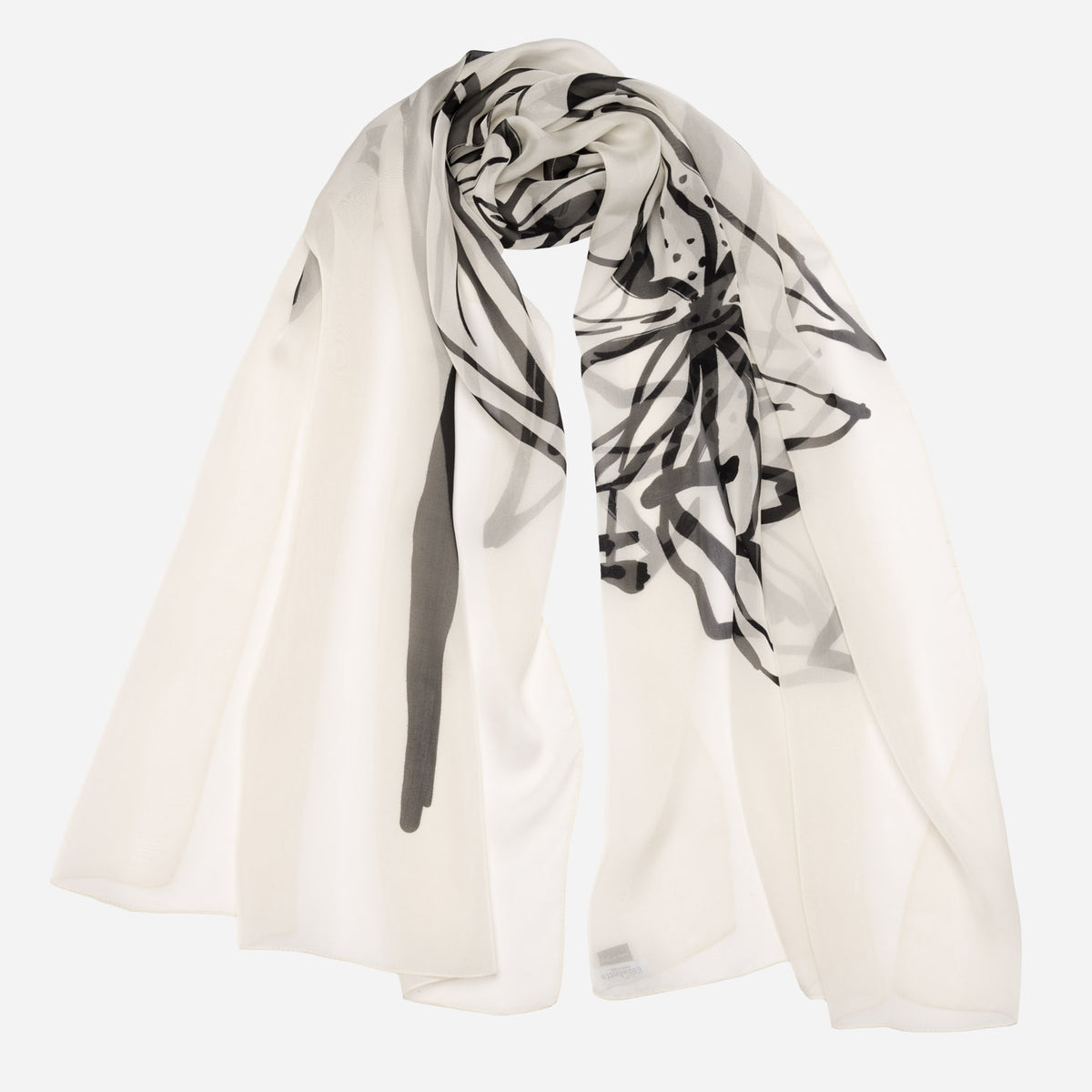 White Floral Italian Silk Evening Shawl