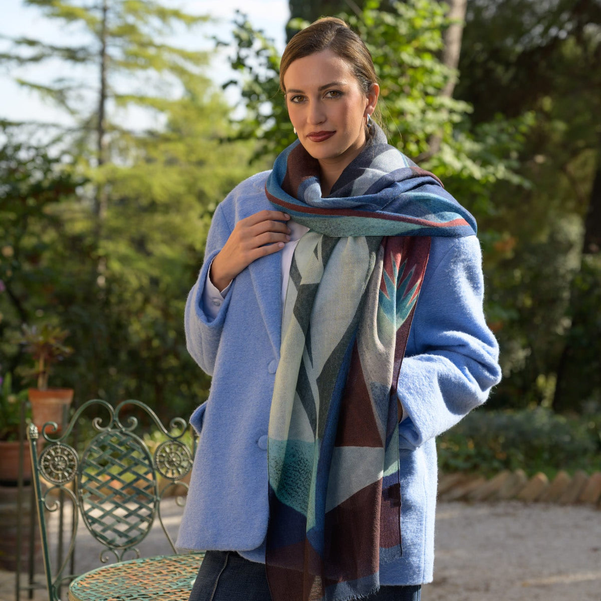 Blue Wool Scarf Made in Italy
