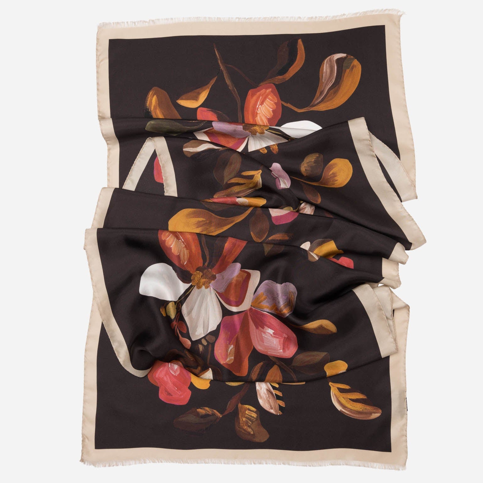 Women's Italian Silk Scarf Floral Dark Brown