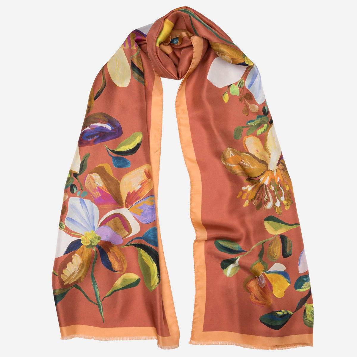 Women&#39;s Italian Silk Scarf Floral Orange