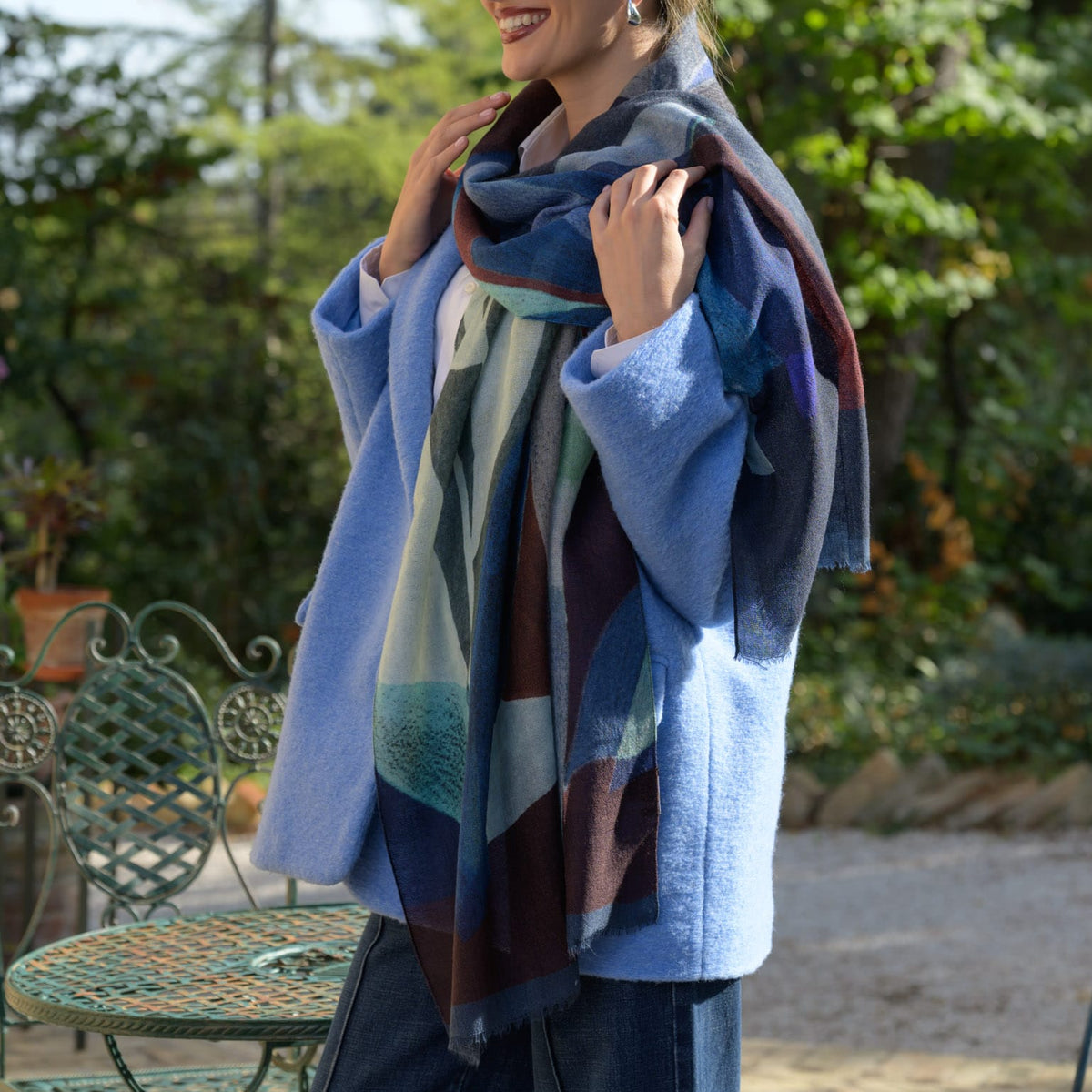 Blue Wool Scarf Made in Italy