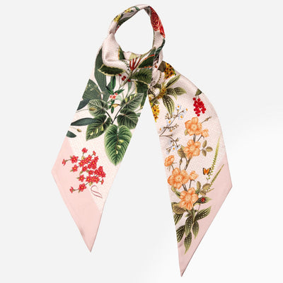 Pink Floral Italian Silk Skinny Scarf