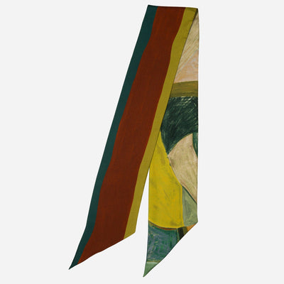 Green and Terracotta Skinny Silk Scarf