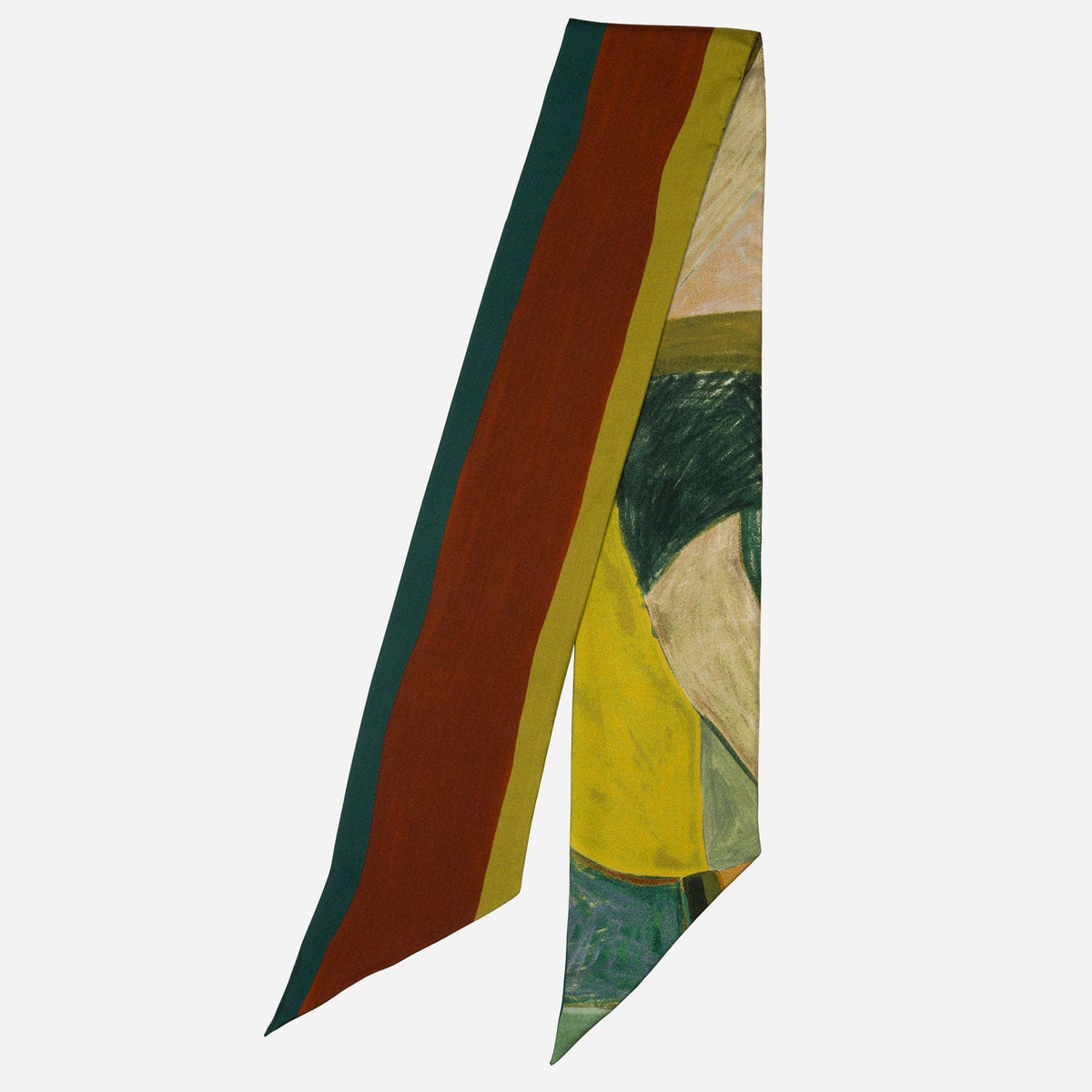 Green and Terracotta Skinny Silk Scarf