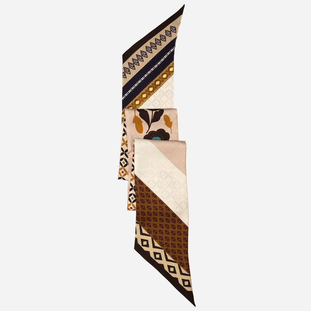 Italian Skinny Silk Scarf Floral Neutrals