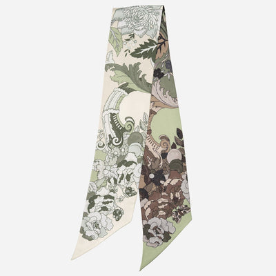 Sage Green Floral Italian Skinny Silk Scarf