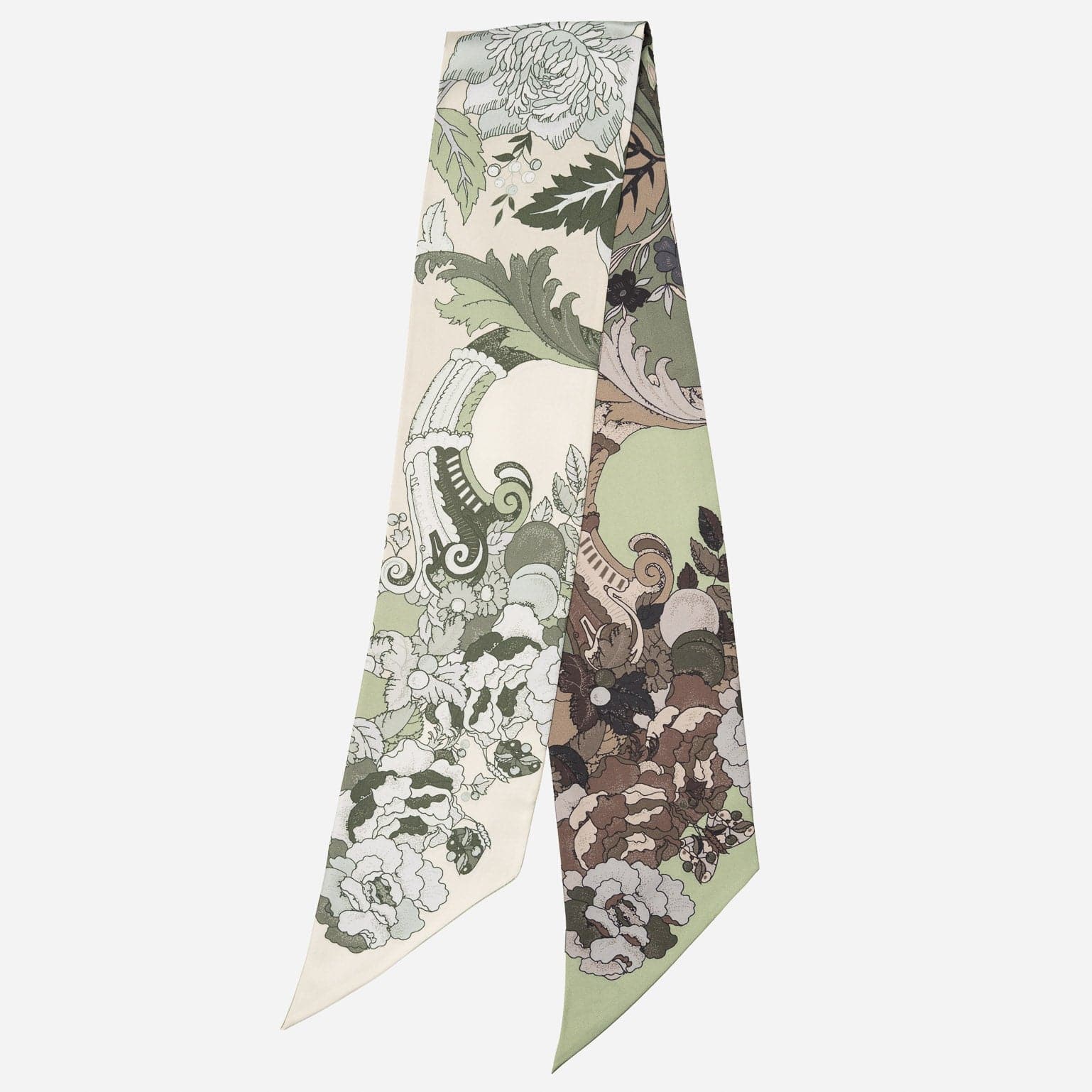 Sage Green Floral Italian Skinny Silk Scarf