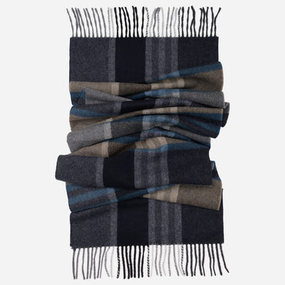 Blue Plaid Wool Cashmere Scarf