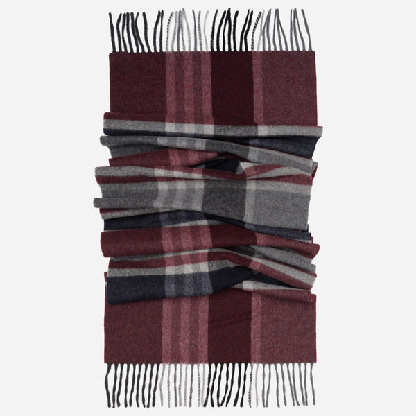 Burgundy Plaid Wool Cashmere Scarf