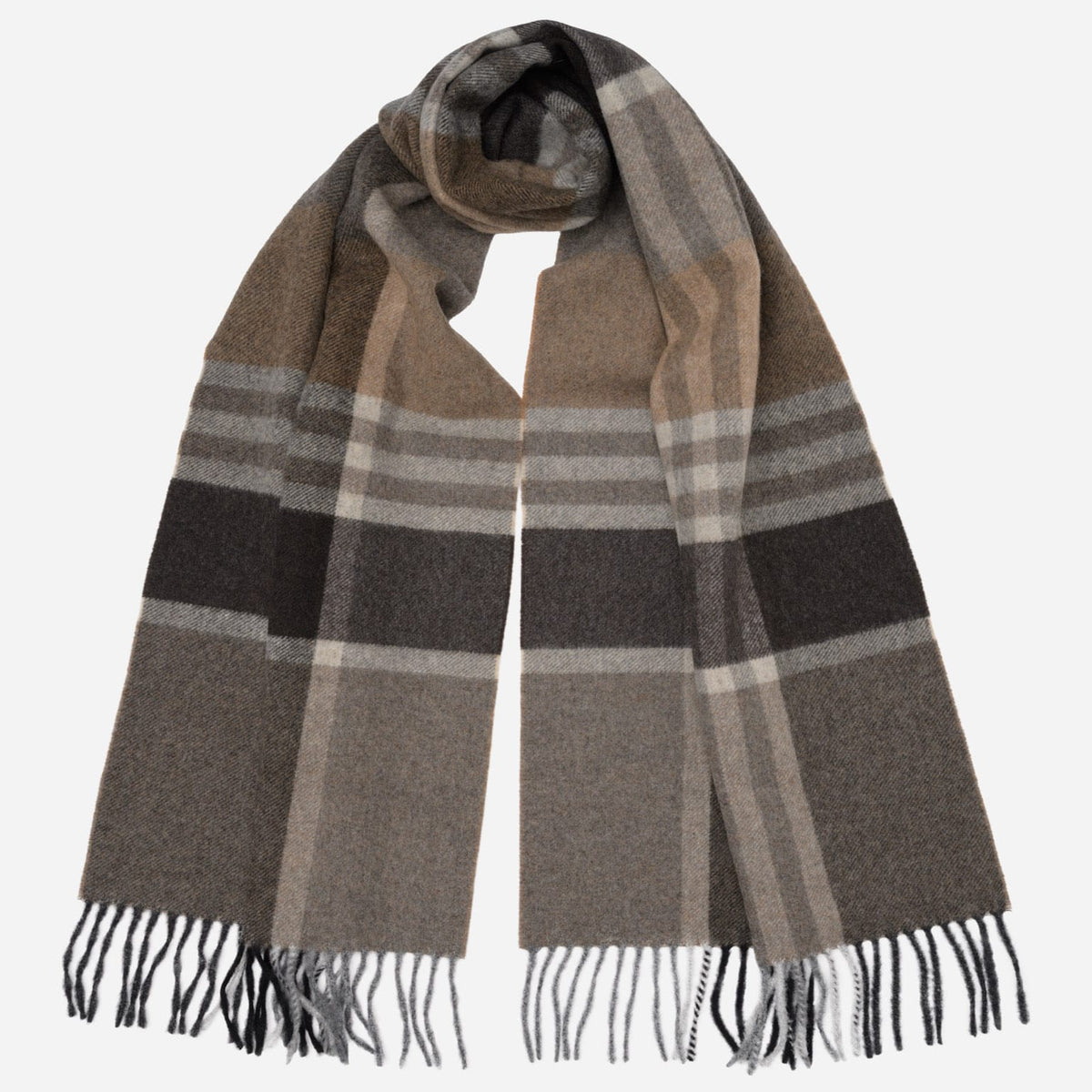 Tan Plaid Wool Cashmere Scarf