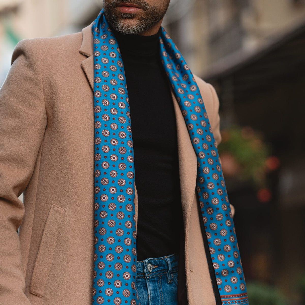 Luxury Italian wool backed reversible silk scarves for men