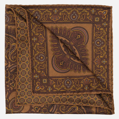 Brown Paisley Madder Silk Pocket Square