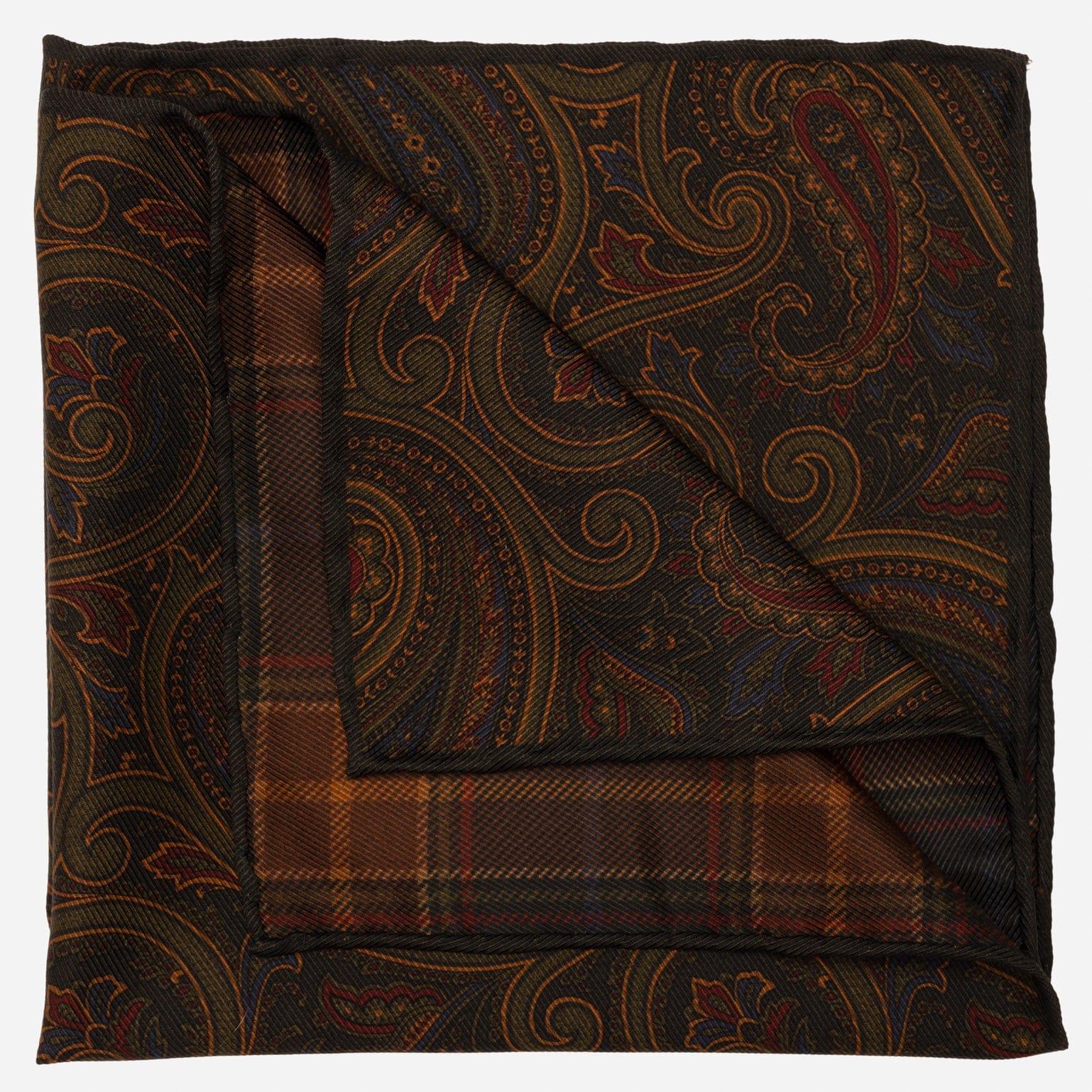 Double Sided Madder Silk Pocket Square Green