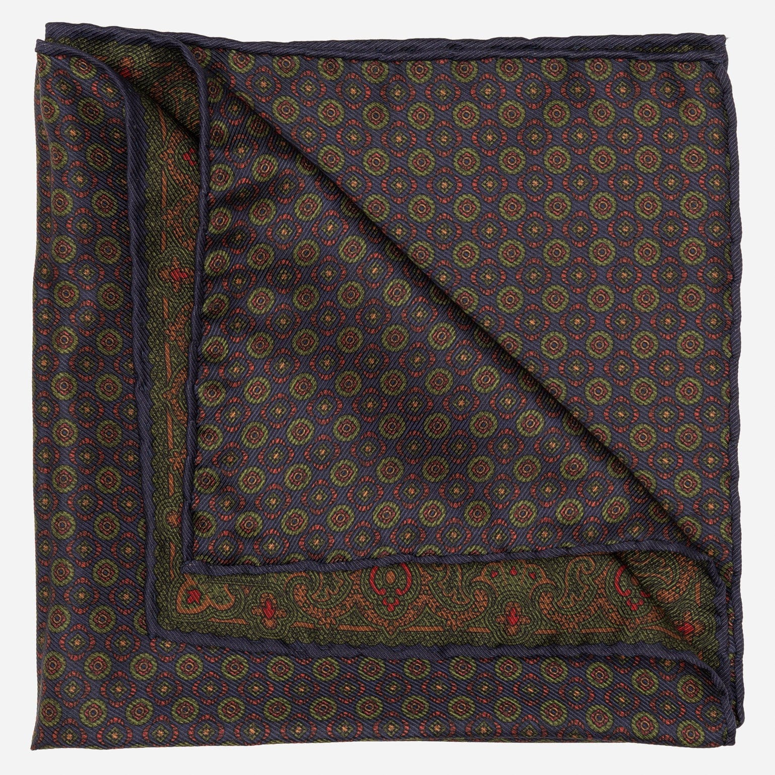 Navy Green Madder Silk Pocket Square