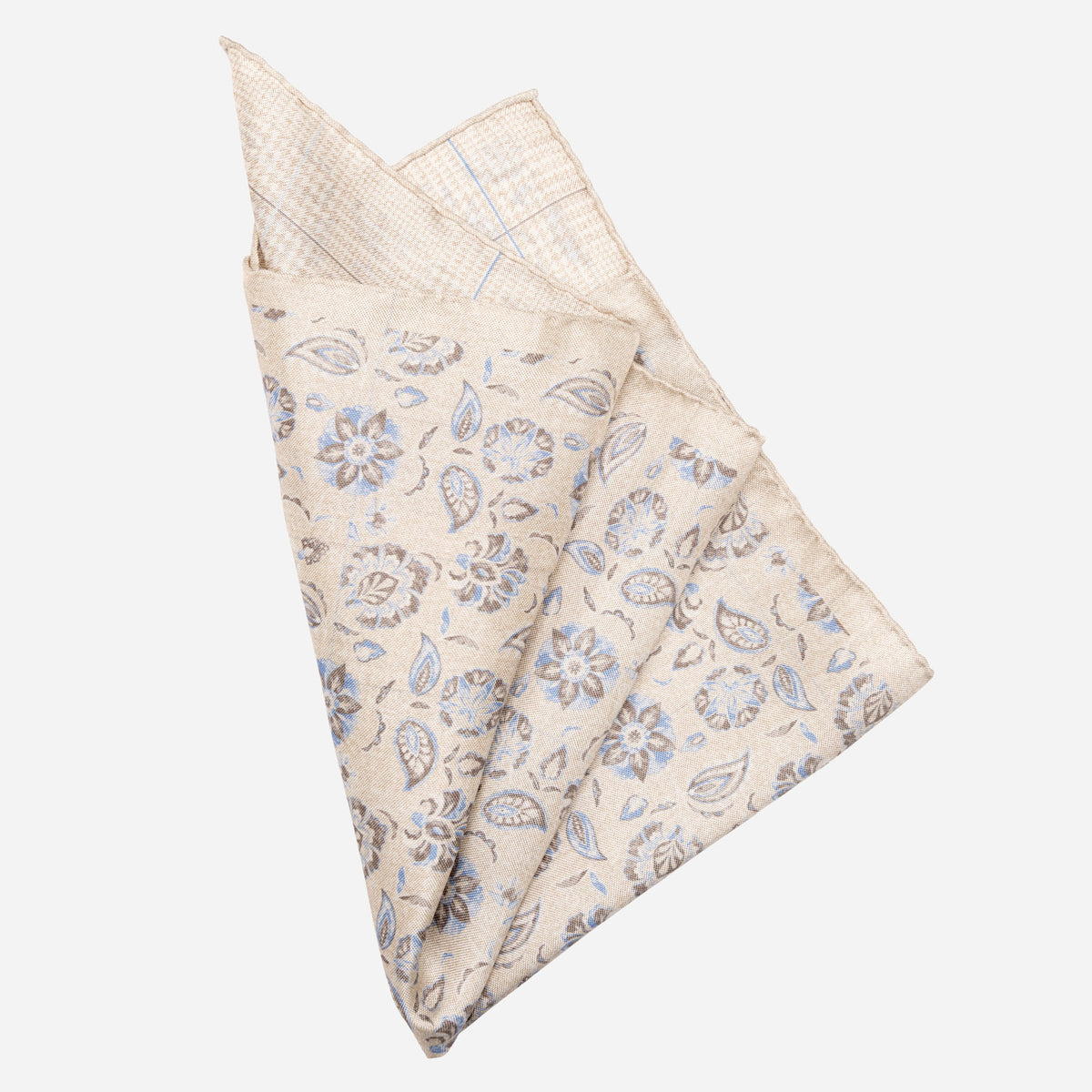 Double Sided Silk Pocket Square Beige