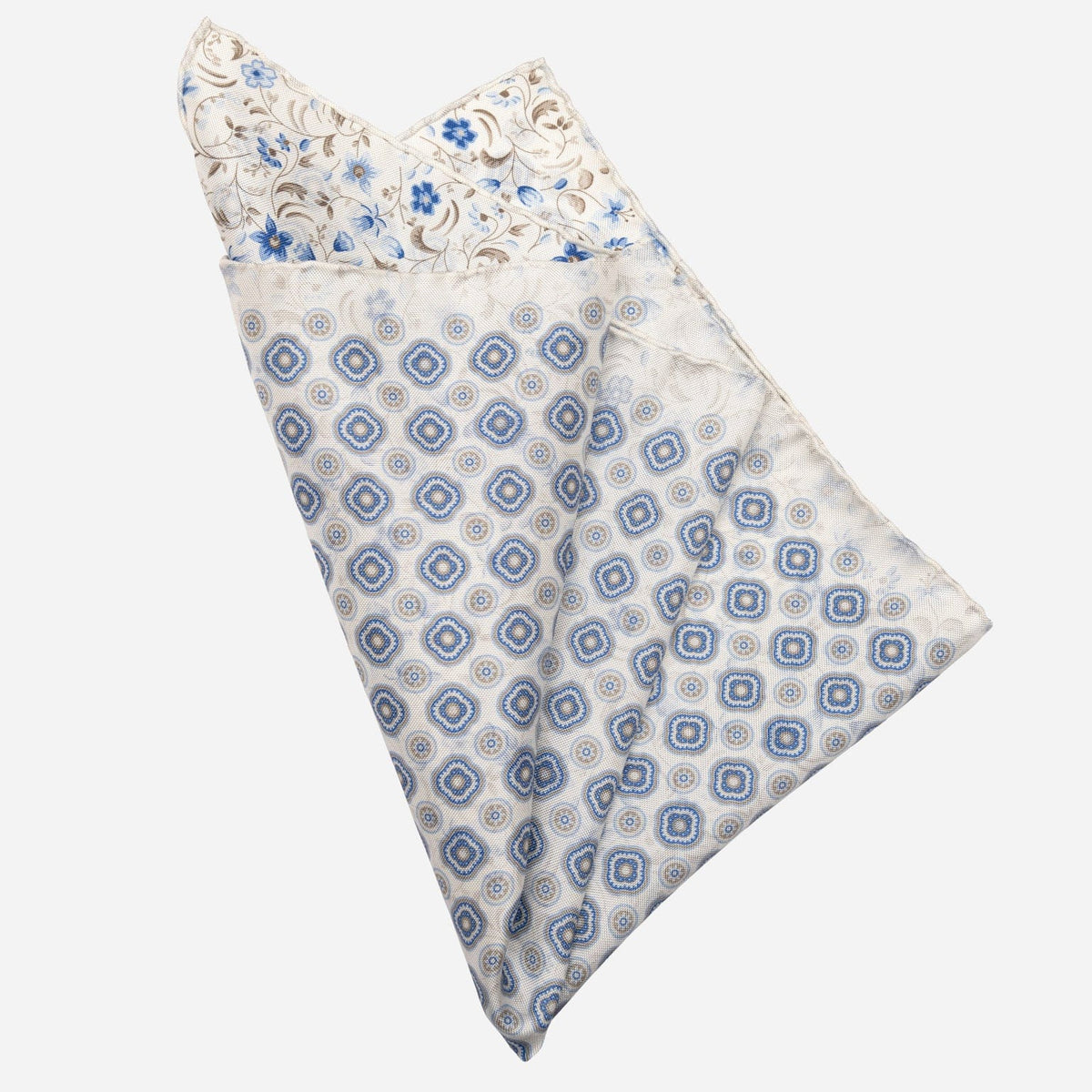 Blue Floral Double Sided Silk Pocket Square