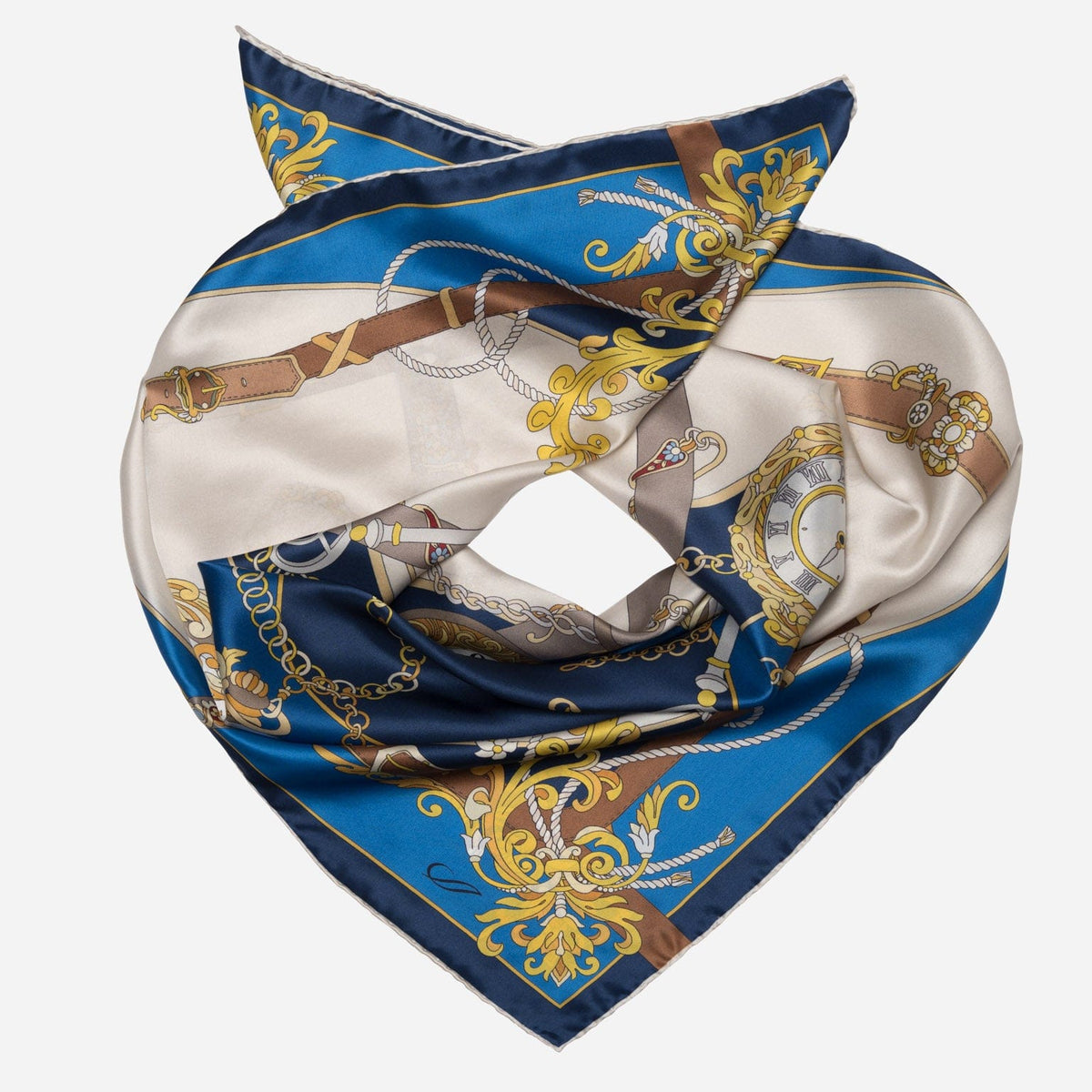 Blue Pocket Watch Design Silk Square Scarf