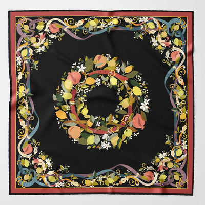 Black Floral Italian Silk Square Scarf