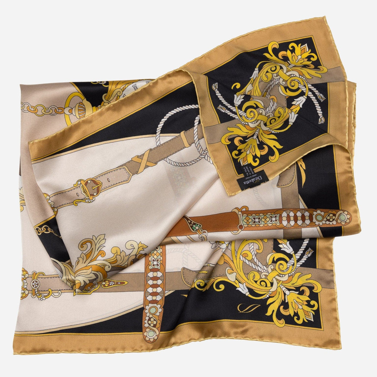 Gold Pocket Watch Design Silk Square Scarf