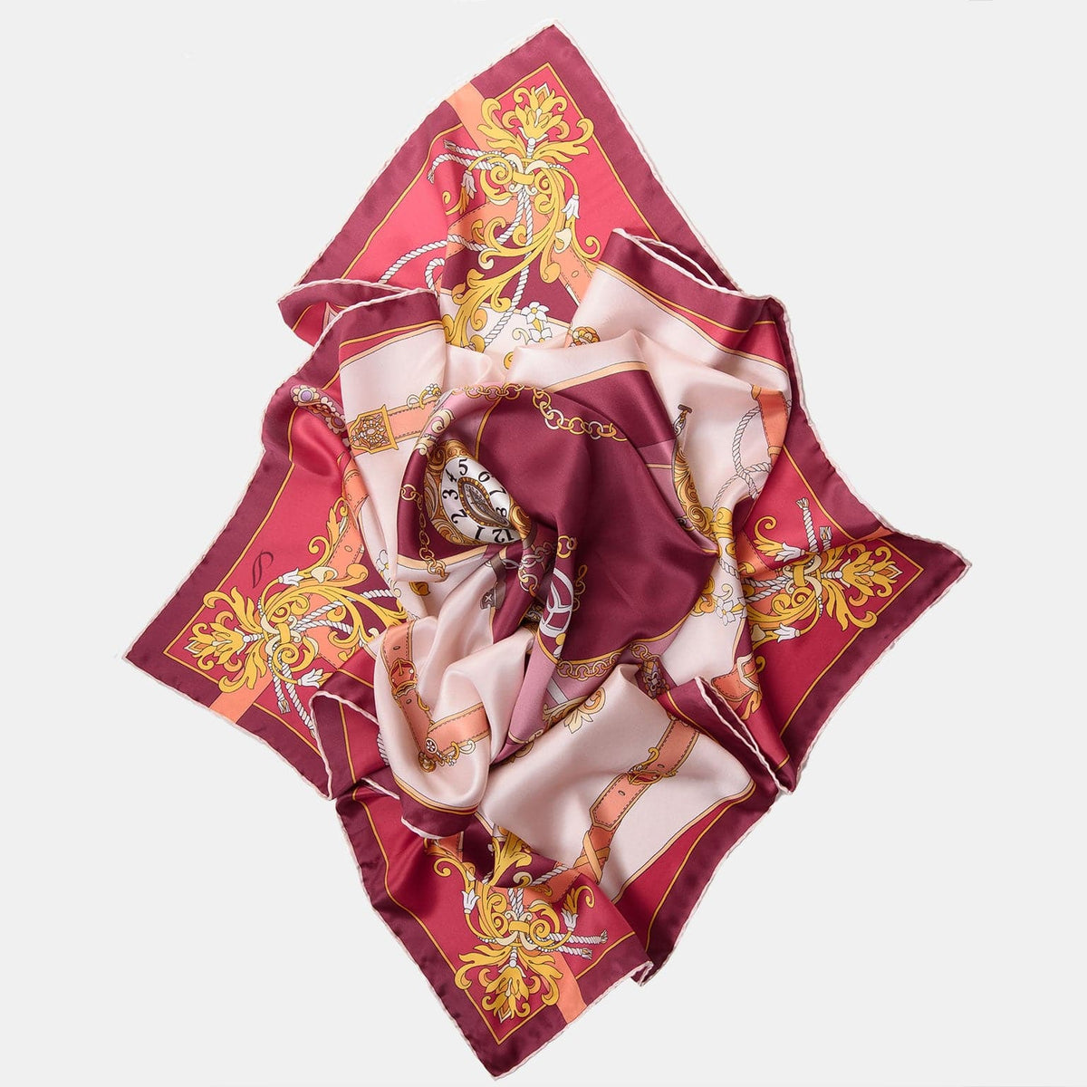 Magenta Pocket Watch Design Silk Square Scarf