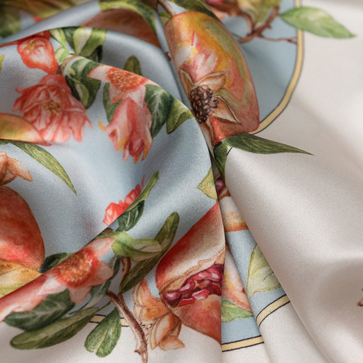 Powder Blue Pomegranate Print Silk Square Scarf