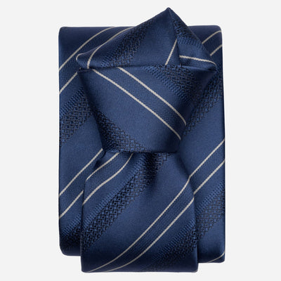 Handmade Marine Blue Striped Silk Tie