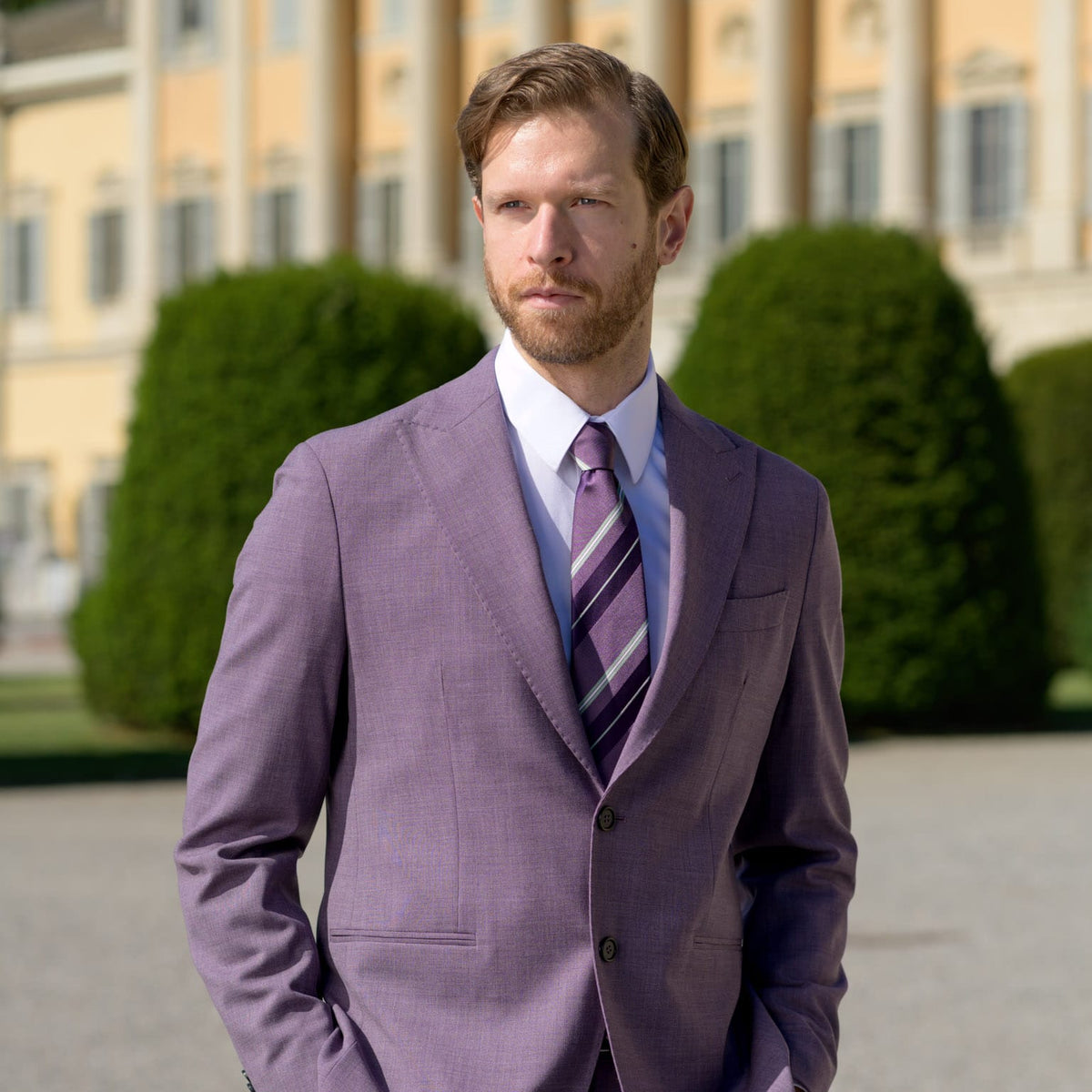 Purple Striped Italian Designer Silk Tie