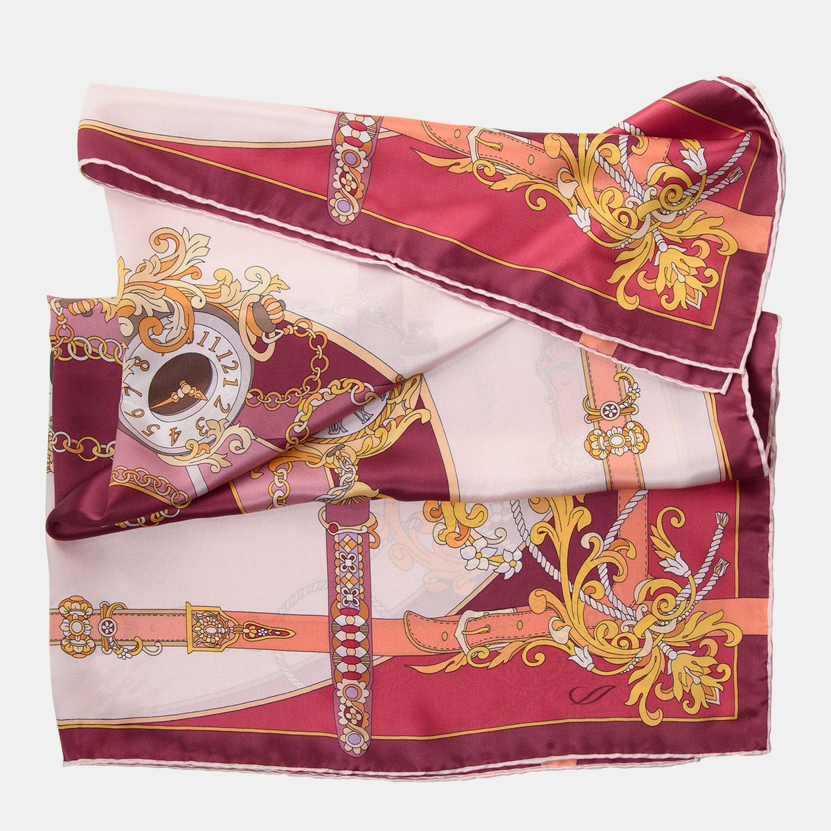 Magenta Pocket Watch Design Silk Square Scarf