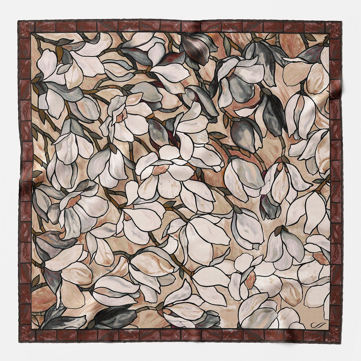 Silk Bandana - Brown Stained Glass Pattern