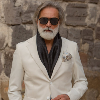 Italian Designer Men's Black Silk Scarf