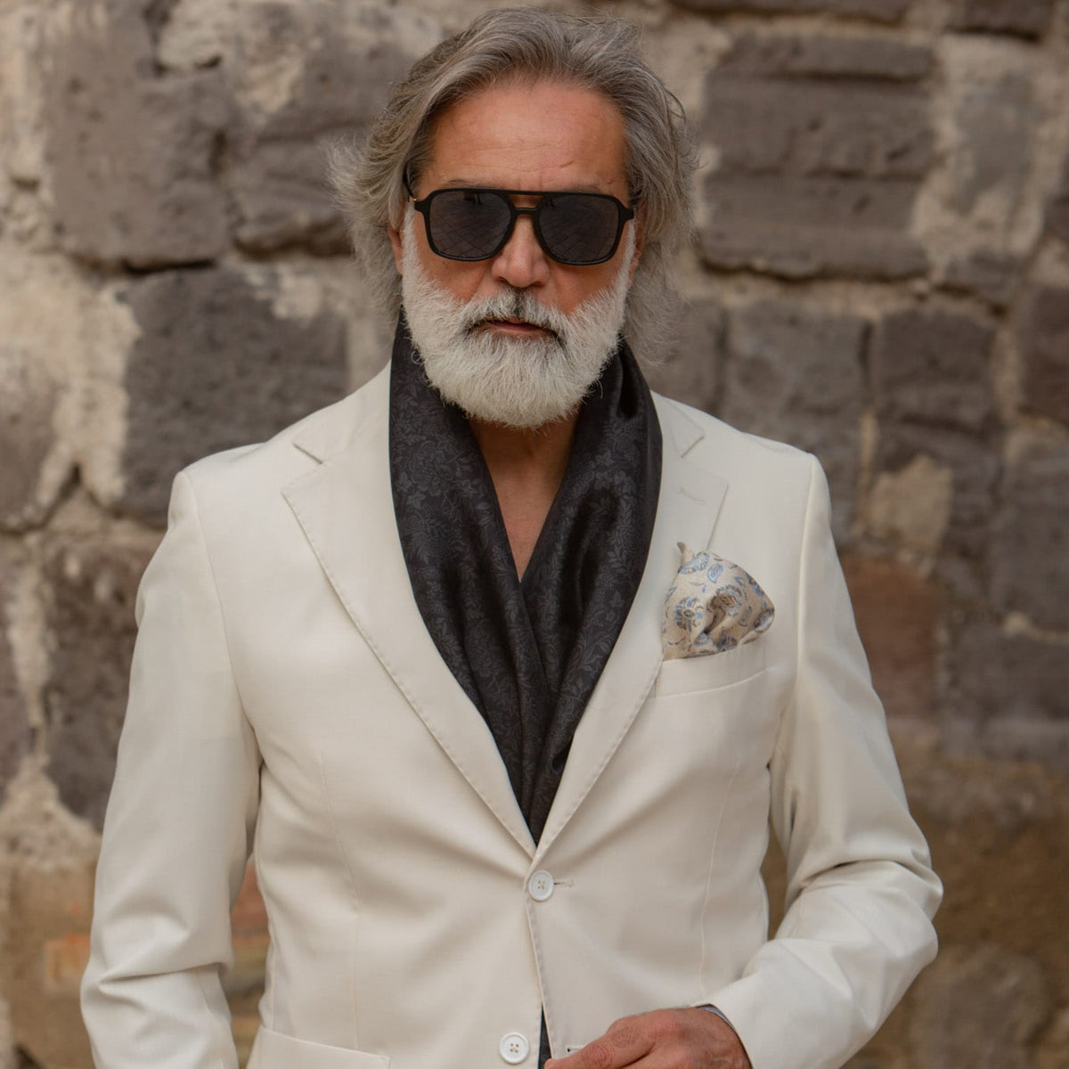 Italian Designer Men's Black Silk Scarf