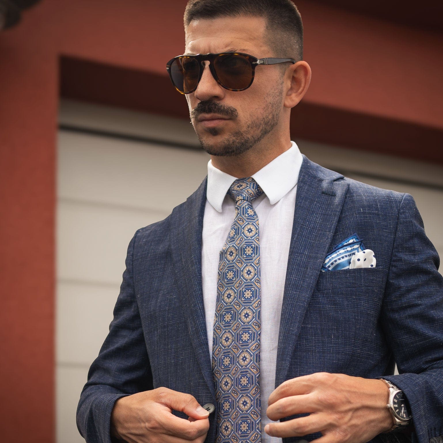 Blue and Tan Handmade Italian Silk Tie