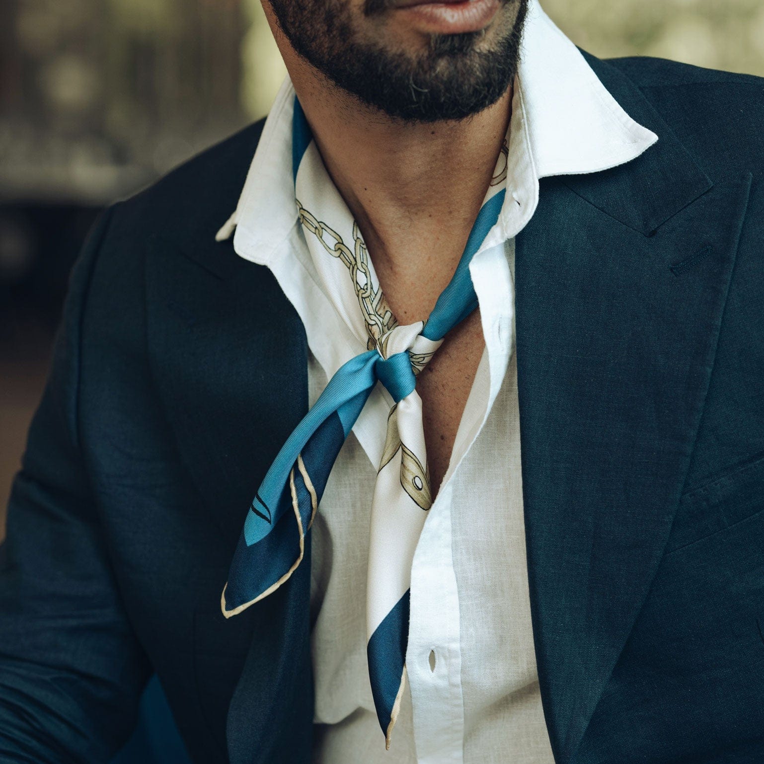 Blue Equestrian Italian Silk Neckerchief