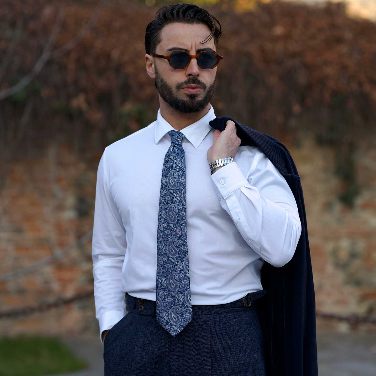 Blue Paisley Woven Italian silk tie