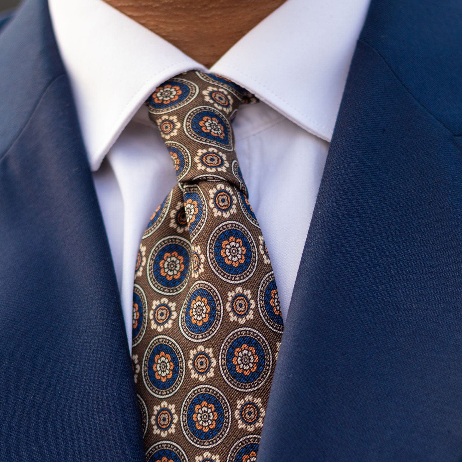 Brown Handmade Italian Silk and Wool Tie