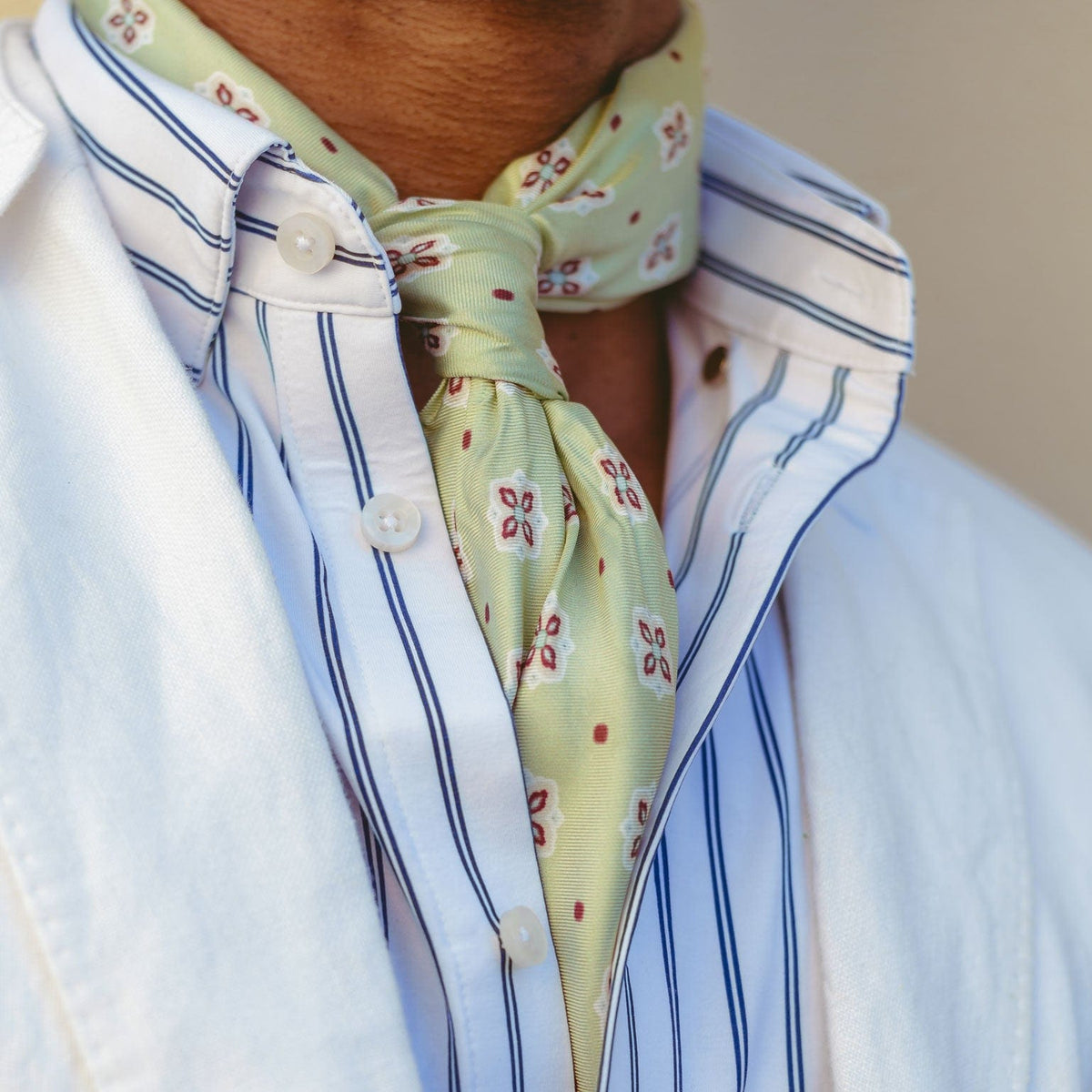 Luxury hand-rolled green silk neckerchief scarf from Italy