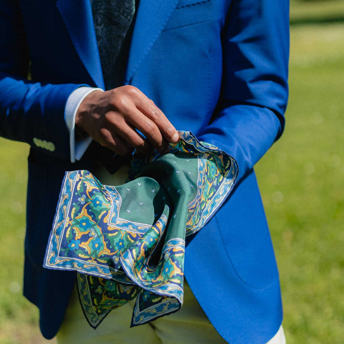 Italian Designer Green Silk Pocket Square