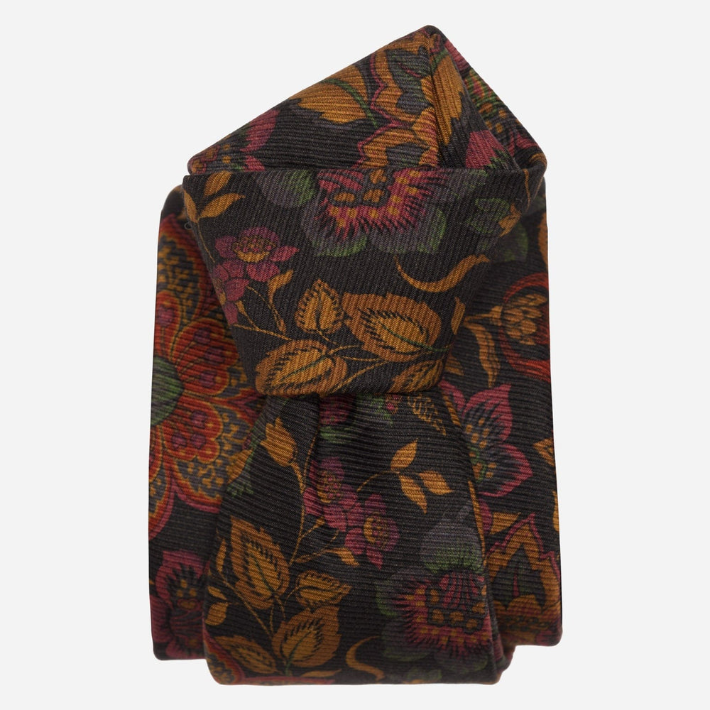 Black Floral Italian Madder Silk Tie