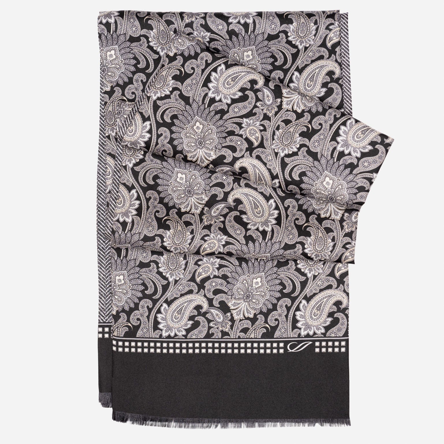 Men's Italian Black Paisley Silk Scarf